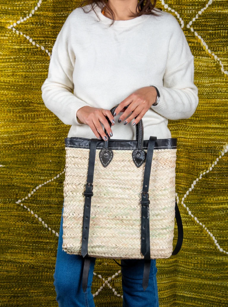 Straw backpack with leather border by Green Doum, photo 4