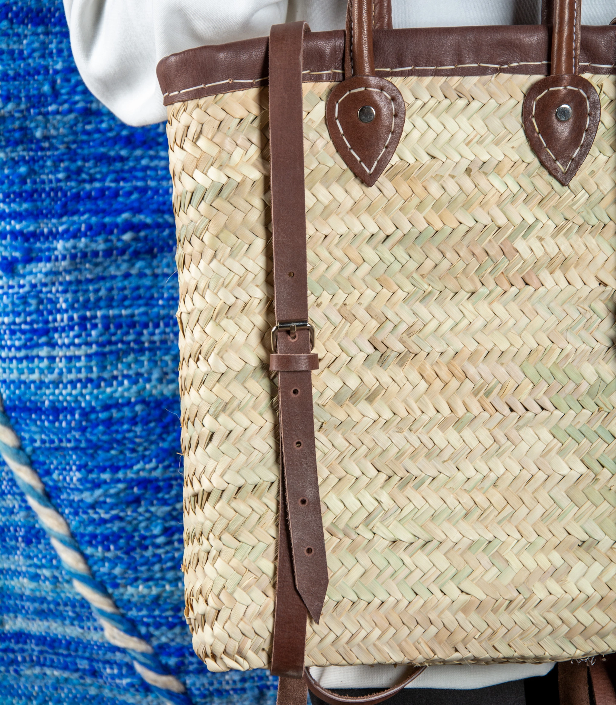 Marrakech Straw Backpack with Leather Border - view 7