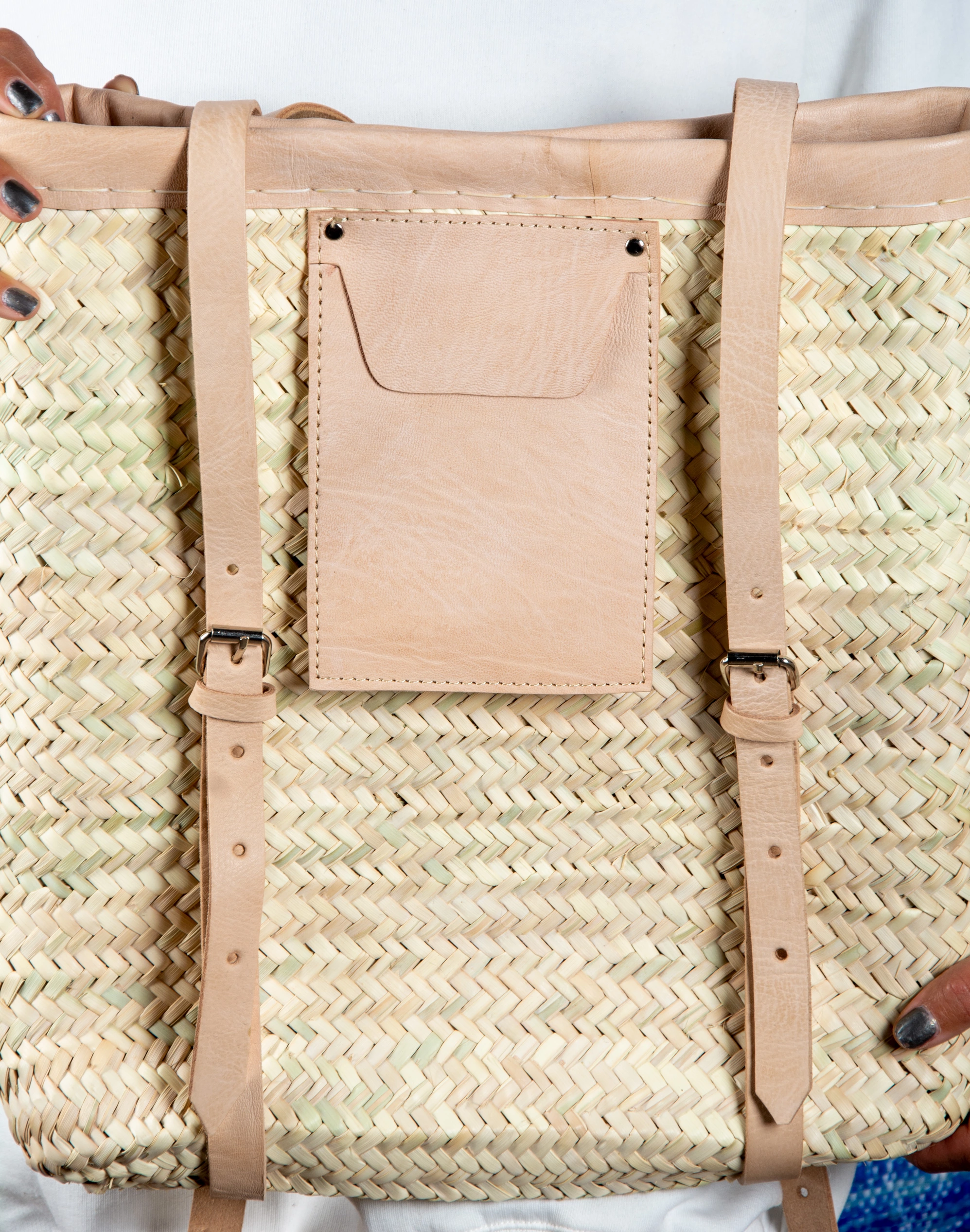 Marrakech Straw Backpack with Leather Pocket - view 7