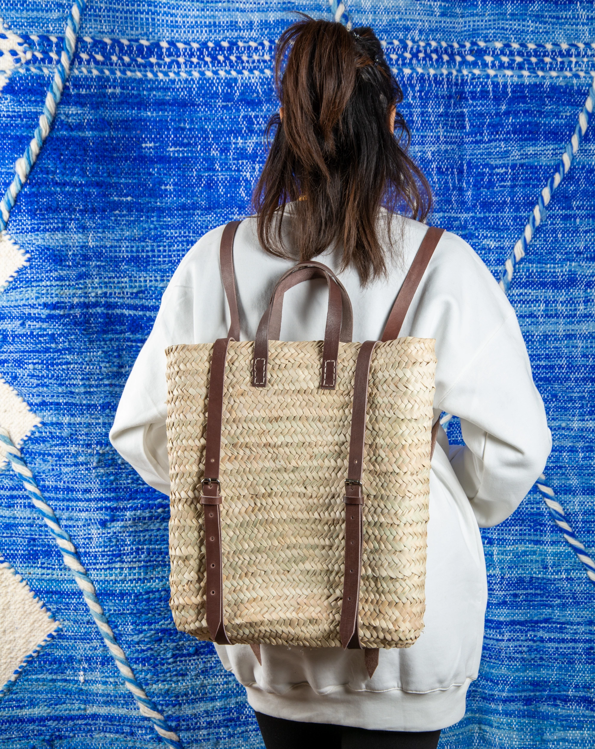 Sac à dos en paille Marrakech - Green Doum