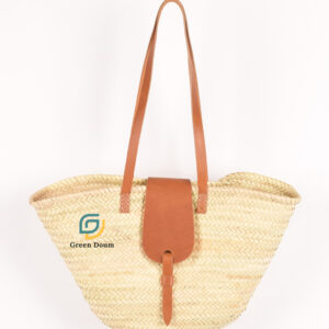 Panier en paille avec fermeture et anse en cuir - vue 2