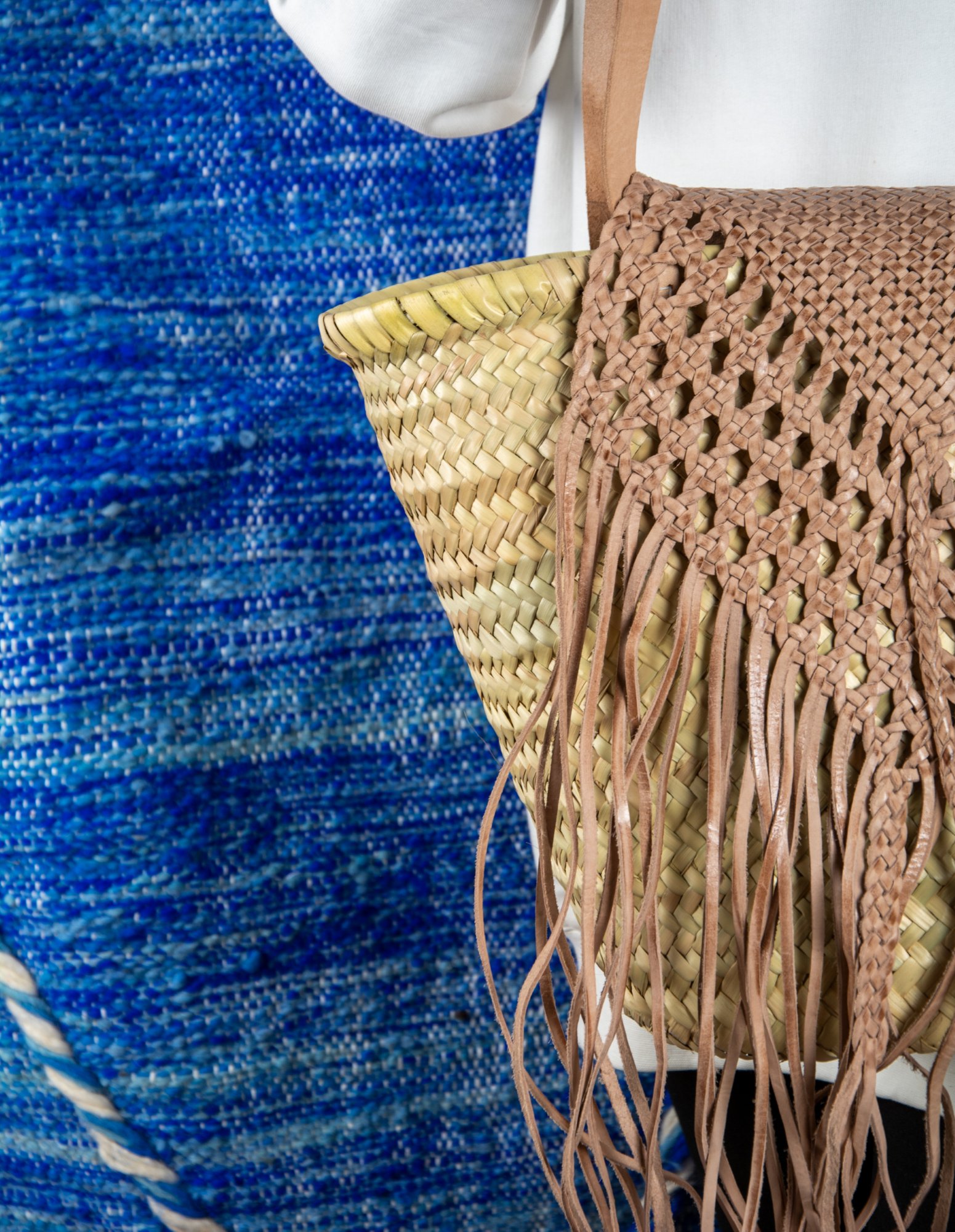 Sac en paille avec fermeture en cuir tressé - Green Doum - photo 6