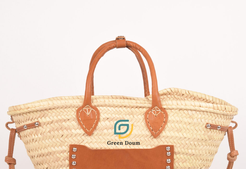 Large straw basket with leather pocket by Green Doum, photo 3