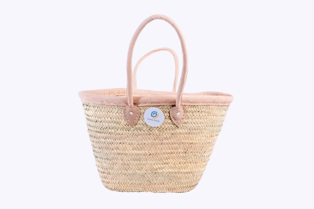 Panier épaule en paille avec bord en cuir par Green Doum, photo 4