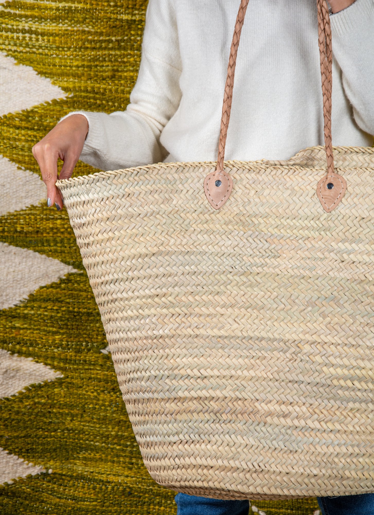 Panier extra large en paille avec anse tressée taille XXL par Green Doum, photo 2
