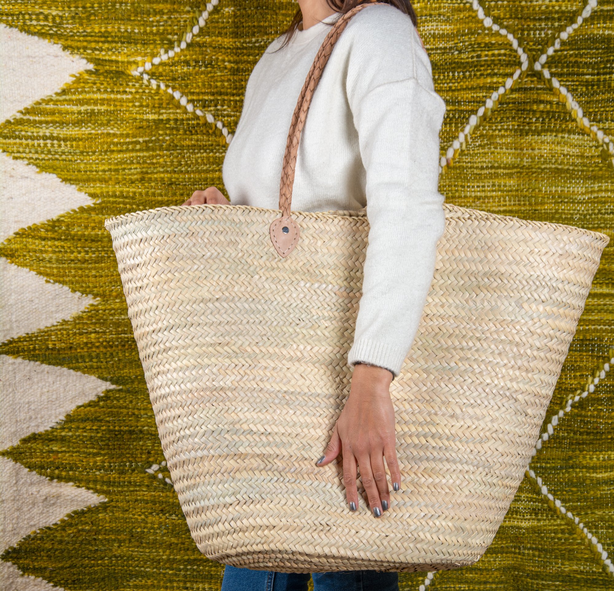 Panier extra large en paille avec anse tressée taille XXL par Green Doum, photo 3