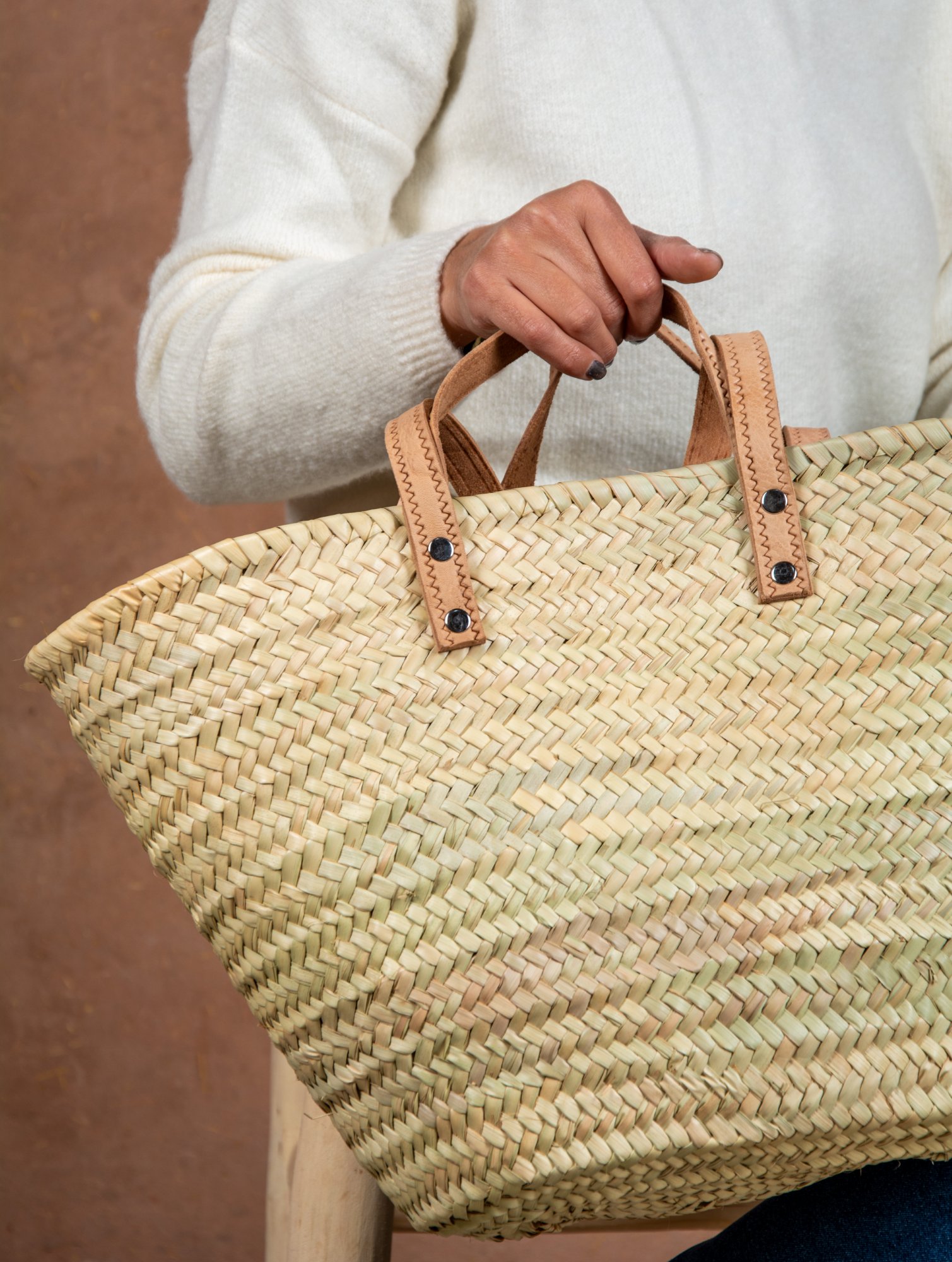 Panier style osier avec doubles anses en cuir - Green Doum - photo 4