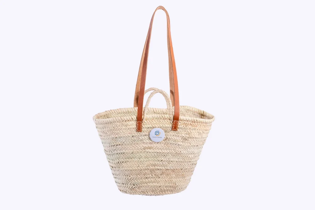 Straw basket with sisal and leather handles by Green Doum, photo 3