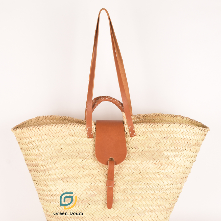 Tall straw basket with double handles by Green Doum, photo 3