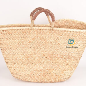 Panier cabas en palmier sauvage avec détails en cuir - Green Doum