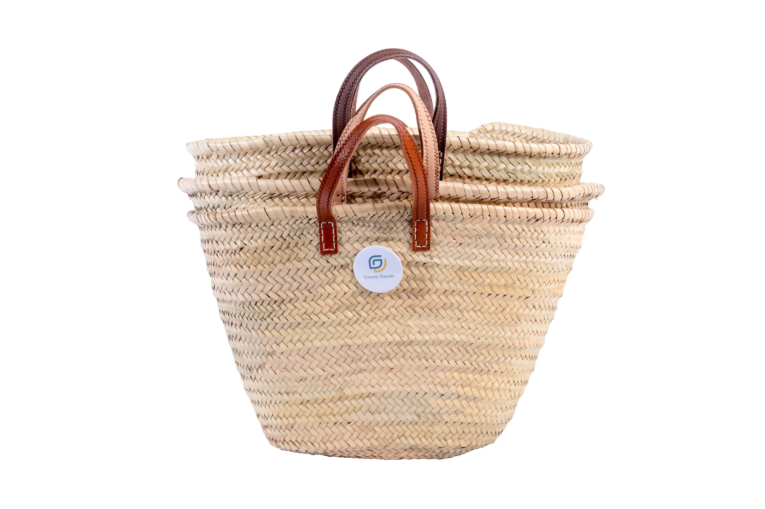 Panier en paille avec anses courtes plates en cuir - vue 4