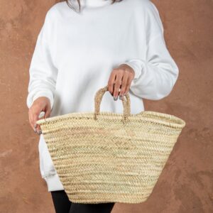 Panier en paille avec anses courtes en palmier doum – L