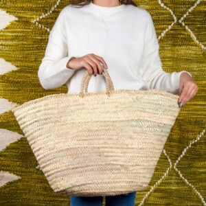 XL straw basket with doum palm handles by Green Doum