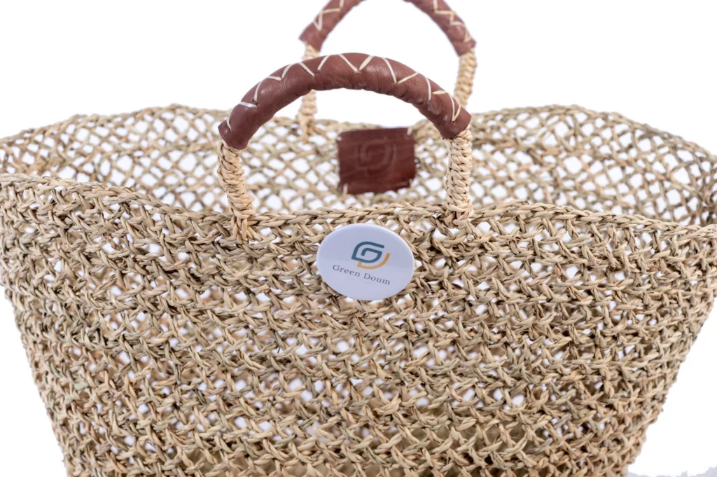 Open weave basket with wrapped handles by Green Doum, photo 3