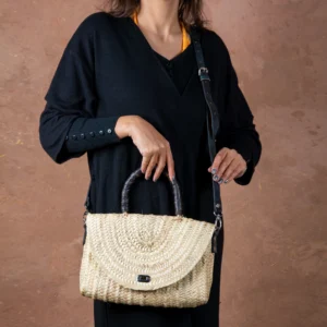 Sac à main en paille Merzouga - Noir - Green Doum