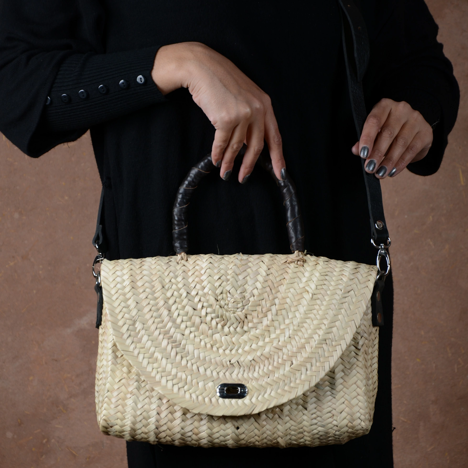 Sac à main en paille Merzouga - Noir - vue 2