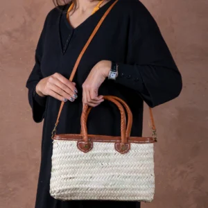 Sac zippé en paille Marrakech avec anses en cuir - Green Doum