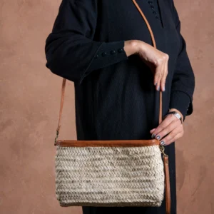 Sac en paille Marrakech avec zip et bandoulière - Green Doum