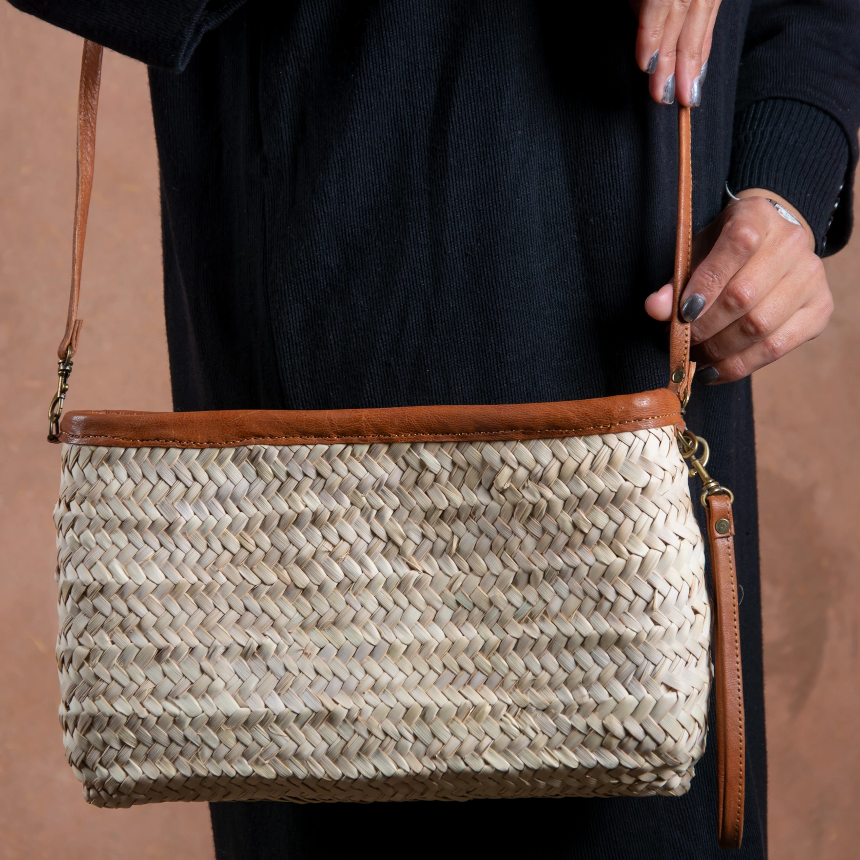 Sac en paille Marrakech avec zip et bandoulière - vue 2