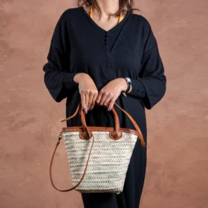 Petit sac en paille avec zip et bandoulière - Green Doum