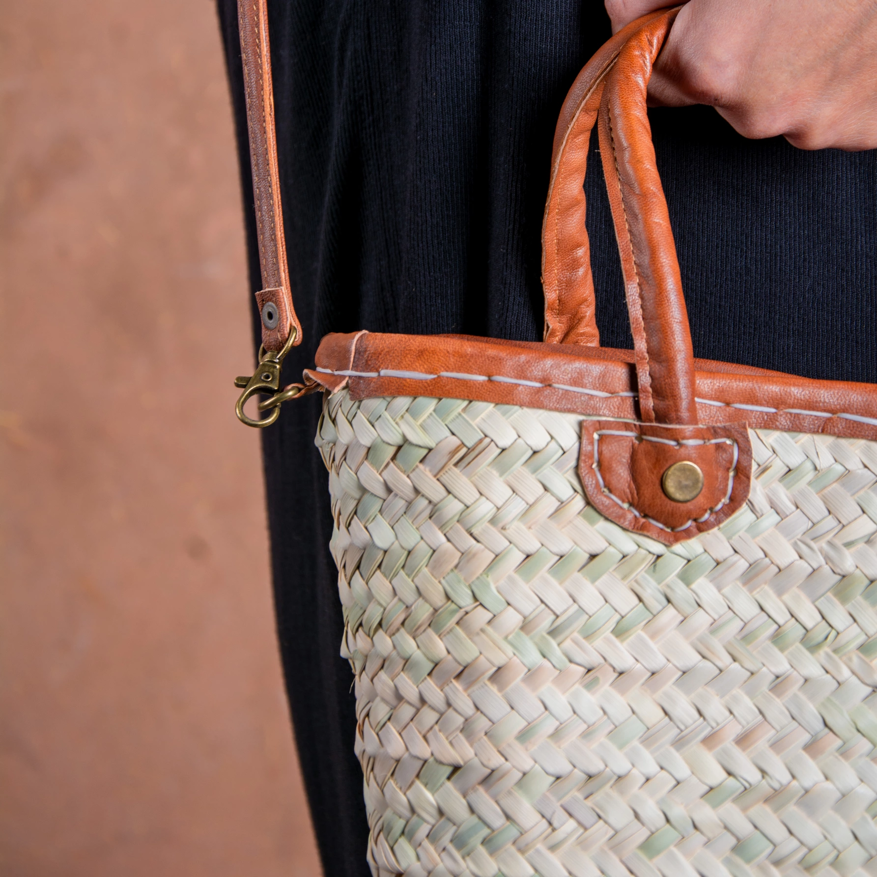 Small Straw Bag with Zip Top and Shoulder Strap - view 5