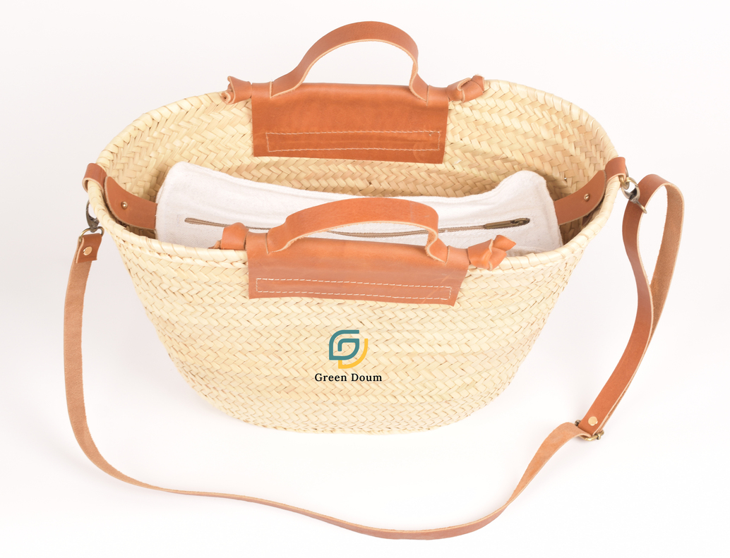 Straw Bag with Short Leather Handle and Shoulder Strap - view 4