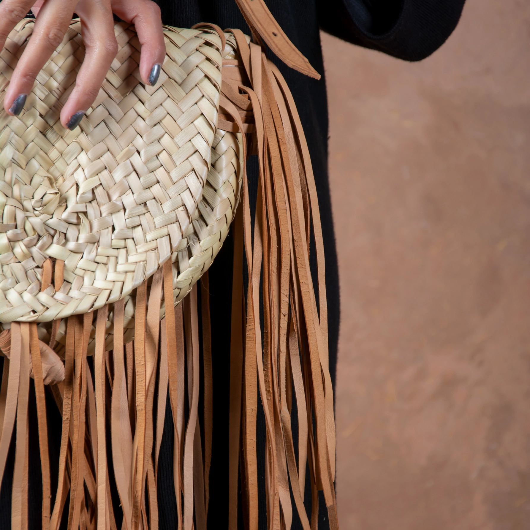 Bohemian Straw Crossbody Bag with Long Leather Fringe - view 3
